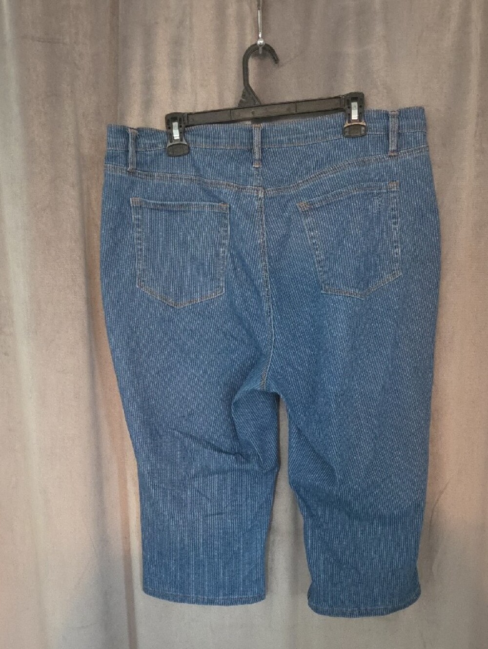 DG2 by Diane Gilman Size 16W Blue Pinstripe Capri Jean Shorts - Picture 2 of 4